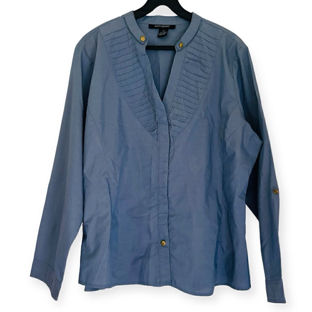 Ashley Stewart Chambray V Neck Button Down Blouse Size 20